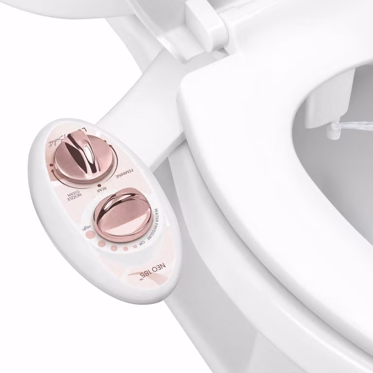 Copertura per bidet, autopulente, con doppia ugello, finitura rosa oro, metallo