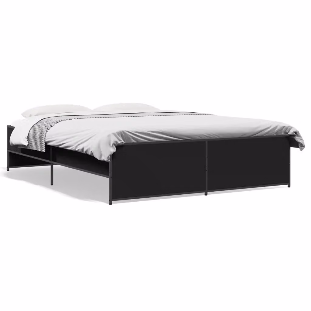 Letto Giroletto Nero vidaXL in Legno Multistrato e Metallo L: 150 cm, P: 200 cm – 2
