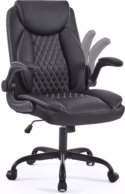 Sedia da ufficio ergonomica girevole a 360 gradi in pelle sintetica nera con braccioli per home office e stile moderno – 1