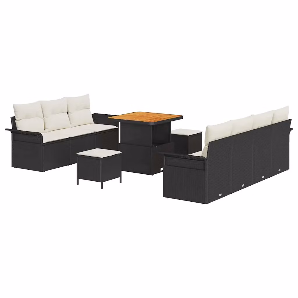 Set Divano da Giardino vidaXL 10 Pezzi in Polyrattan Nero con Cuscini e Tavolino – 2