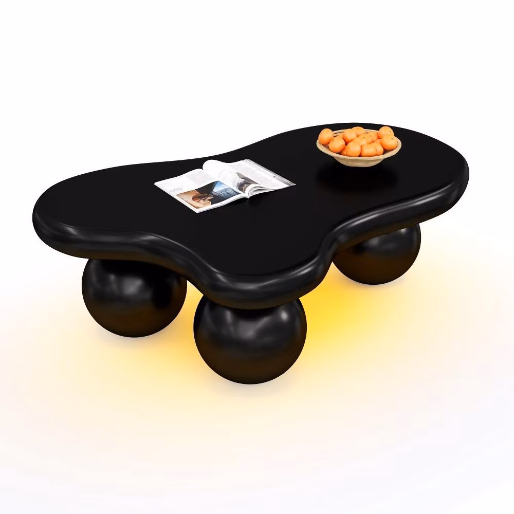 Tavolino AIORBER Cloud Style con LED, 16 colori, forma a nuvola, gambe rotonde, moderno, adatto ai bambini, 95×62,5×32 cm, nero