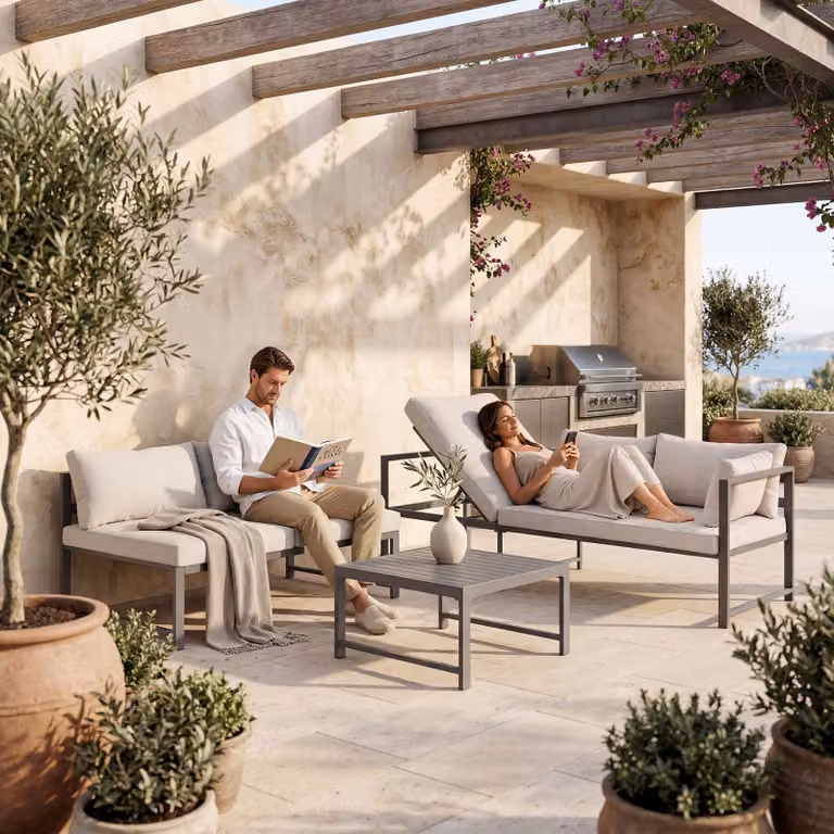 Set da giardino moderno tectake in metallo e vetro, colore grigio opaco