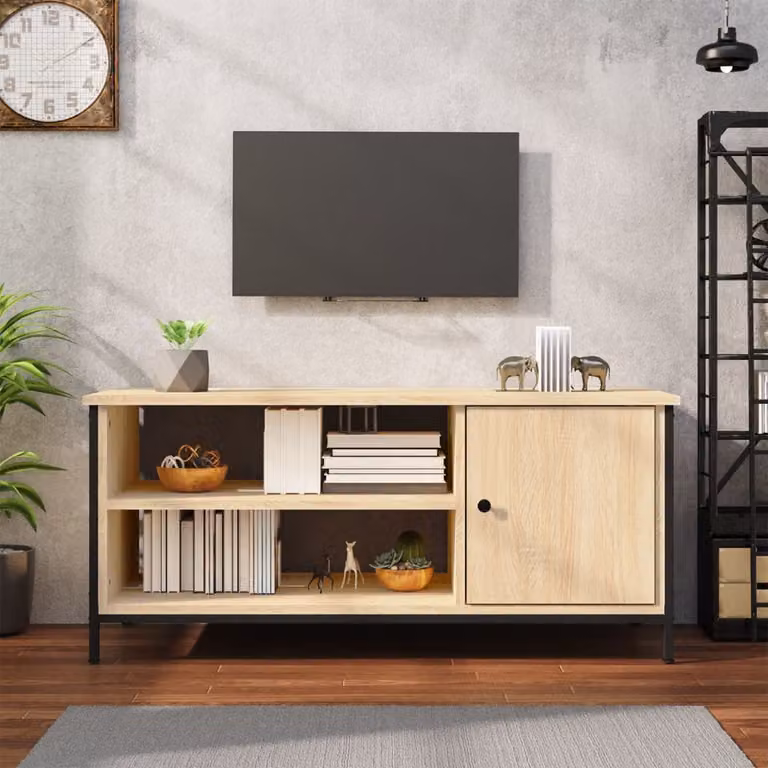vidaXL Mobile Porta TV Moderno in Legno e Metallo, Colore Rovere Sonoma e Beige, L 100 cm x P 40 cm x H 45 cm