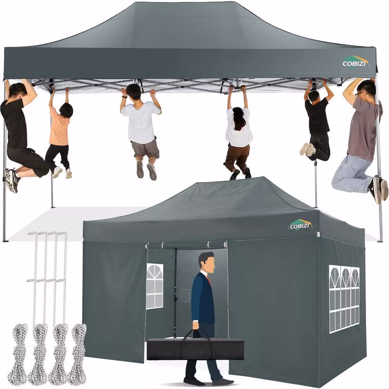 Tenda da esterno 3x4,5 metri, grigia, impermeabile, con 4 pareti laterali, ideale per proteggersi dal sole e per feste