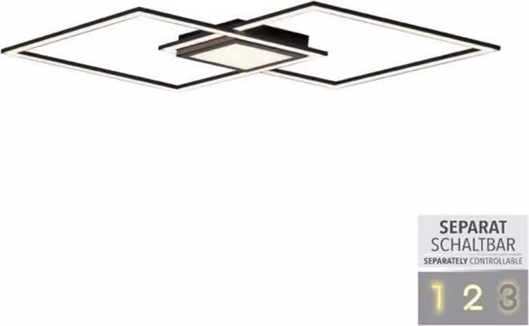 JUST LIGHT ASMIN, plafoniera a LED, luce calda, 45W, colore nero, modello 14695-18
