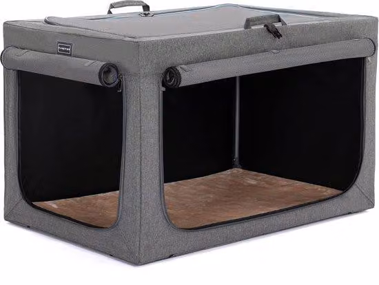 Cuccia portatile per cani Famanu, con materasso removibile e spazio contenitore - Grigia - Adatta a cani di piccola taglia - Taglia S: 61 cm x 45 cm x 43 cm