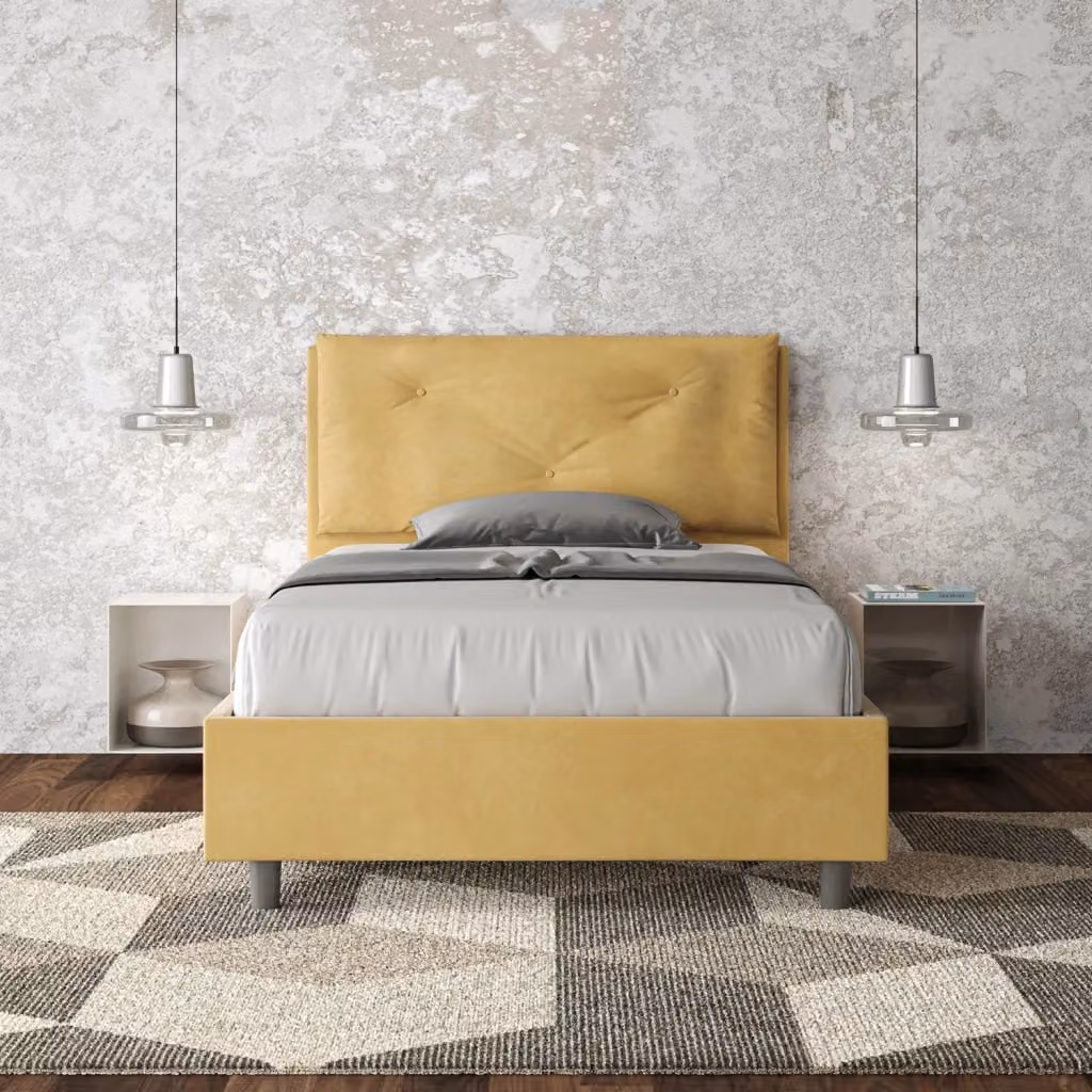 Letto 1 Piazza e Mezzo Appia Large Giordanoshop con Contenitore e Rete, Imbottito in Microfibra, Colore Ocra, L/P/H: 120 x 210 x 110 cm – 2