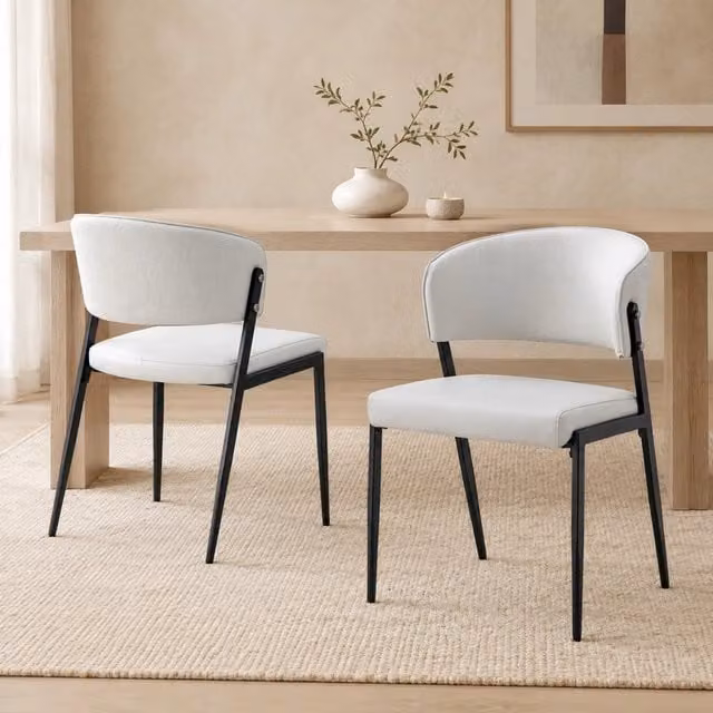 Set di 2 sedie da pranzo grigio chiaro in PU; schienale curvo