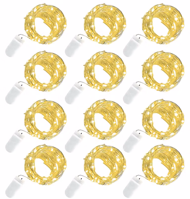 Catena luminosa a LED, set da 12 luci, lunghezza 3 metri, luce bianco caldo, alimentazione a batteria
