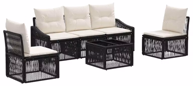 Set Divano da Giardino 6 pcs Nero polyrattan