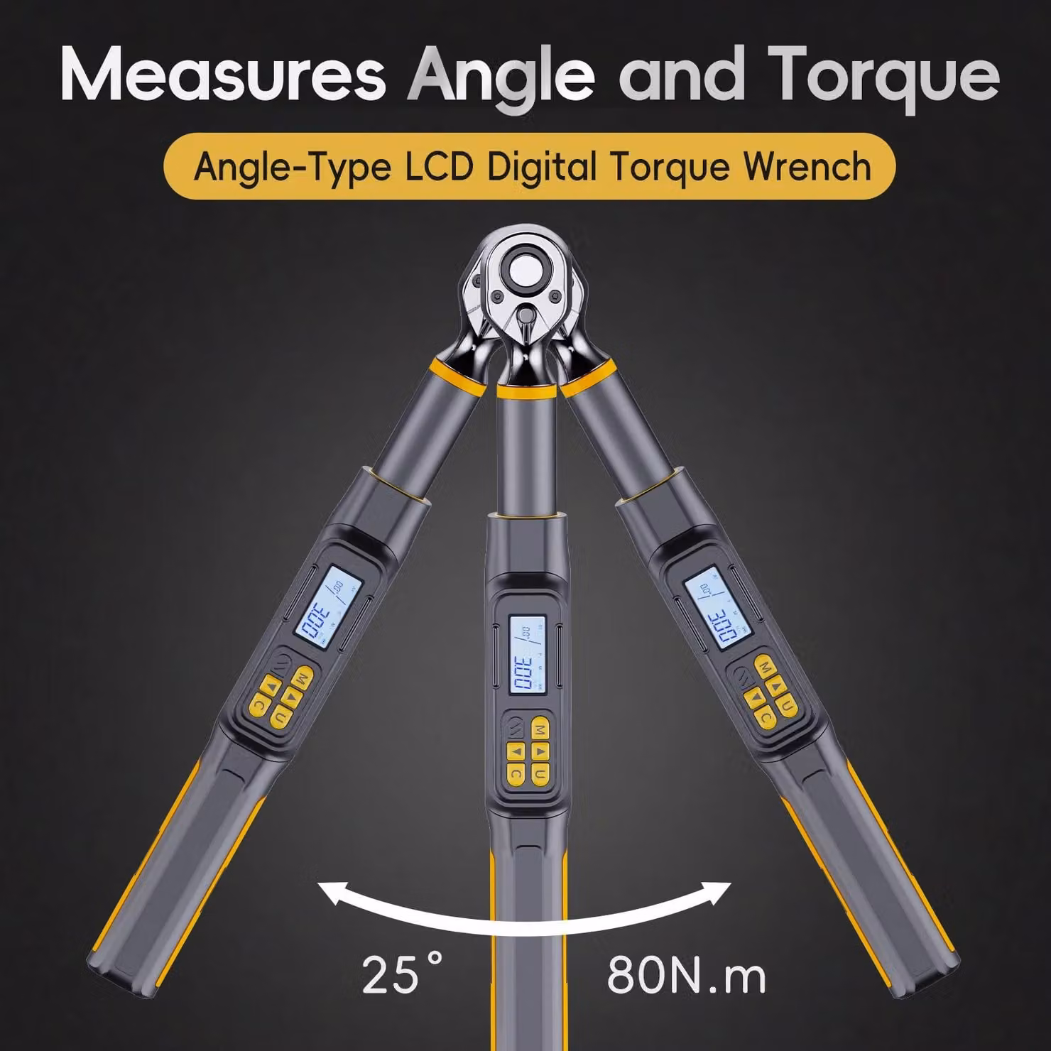 Chiave dinamometrica digitale - Modello M001 - Coppia: 17–340 Nm - Misurazione dell'angolo: 0,1° - Attacco quadrato: 0,95/1,27 cm - Adatta per auto e motociclette - Costruzione in metallo legato