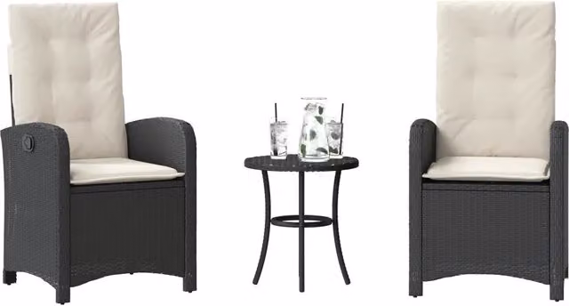 Set da Bistrò vidaXL in Polyrattan Nero con 3 Cuscini per Giardino e Balcone