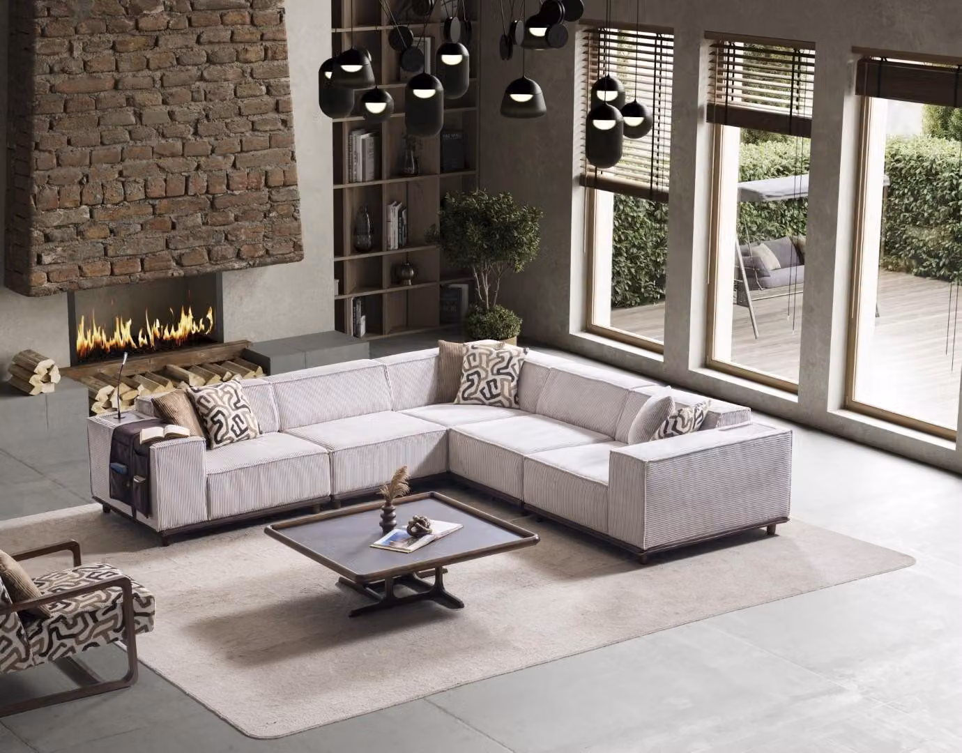 Beiges Textil Ecksofa Designer Wohnzimmer Sitzmöbel Polstercouch