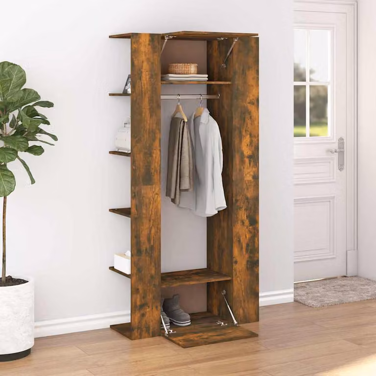 Set di 2 mobili da corridoio vidaXL in legno multistrato e MDF, colore rovere fumo opaco, design moderno a parete