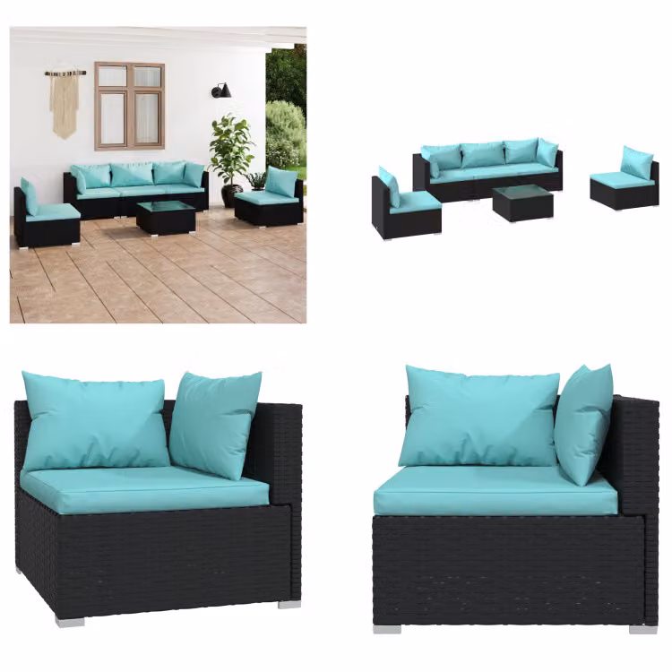 vidaXL set salotto da giardino 6 pezzi con cuscini in poly rattan nero - set salotto da giardino - set salotto da giardino - set salotto da patio - set divano da giardino