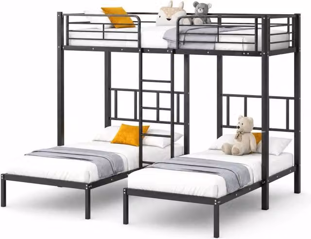 Letto a castello doppio REDOM in metallo nero opaco per bambini L/P/H: 200 x 90 x 170 cm – 1