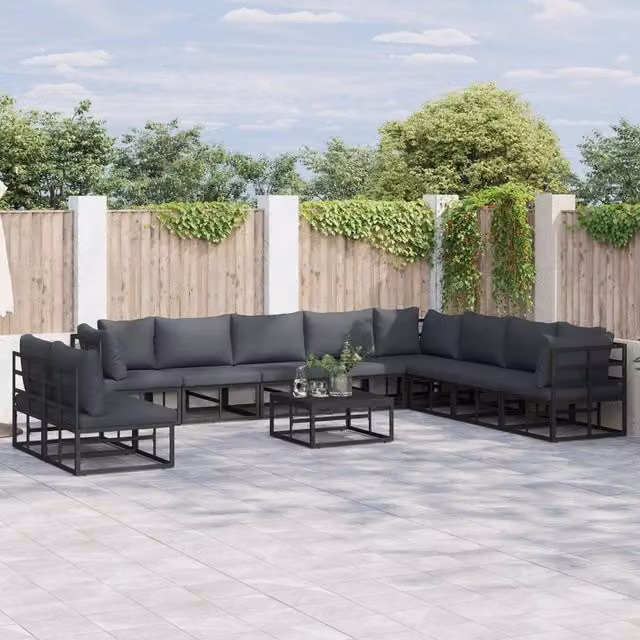 Set Divano da Giardino Moderno vidaXL in Alluminio Antracite e Nero con Cuscini Imbottiti e Rivestimenti Rimovibili