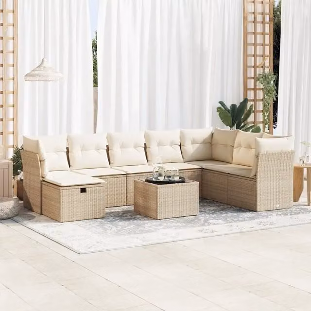 Set Divano da Giardino 9 pz vidaXL in Polyrattan con Cuscini Beige e Bianco