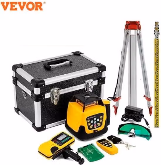 Laser Rotativo Vevor Verde con Stativo, Precisione 1mm/1.5m, Lunghezza d'onda 635NM e Portata 500M
