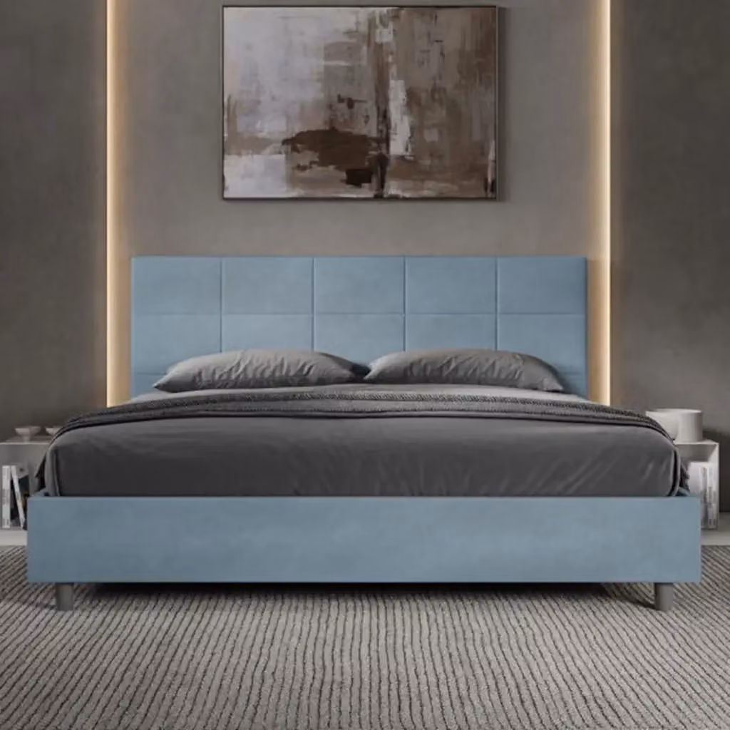 Letto matrimoniale king size imbottito Ityhome in microfibra azzurro L 230 cm x P 215 cm x H 122 cm – 2