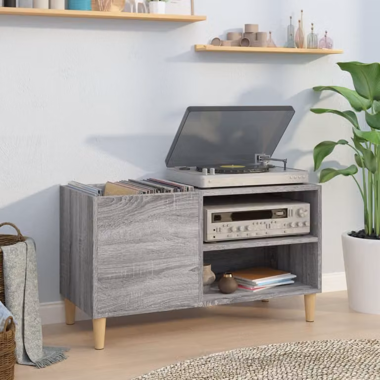 vidaXL Mobile Porta Dischi Moderno in Legno Multistrato e MDF, Grigio Sonoma, L 84,5 cm x P 38 cm x H 48 cm