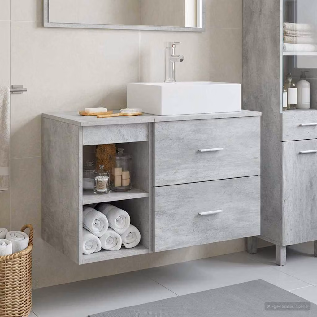 Set di mobili per il bagno moderno vidaXL composto da mobile lavabo e pensile a parete in MDF Grigio Cemento