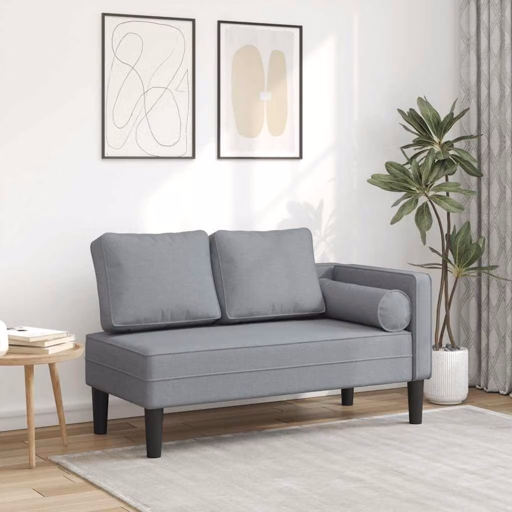 vidaXL Chaise Longue Moderna a Forma di L con Cuscini in Tessuto Grigio Chiaro e Struttura in Legno Solido