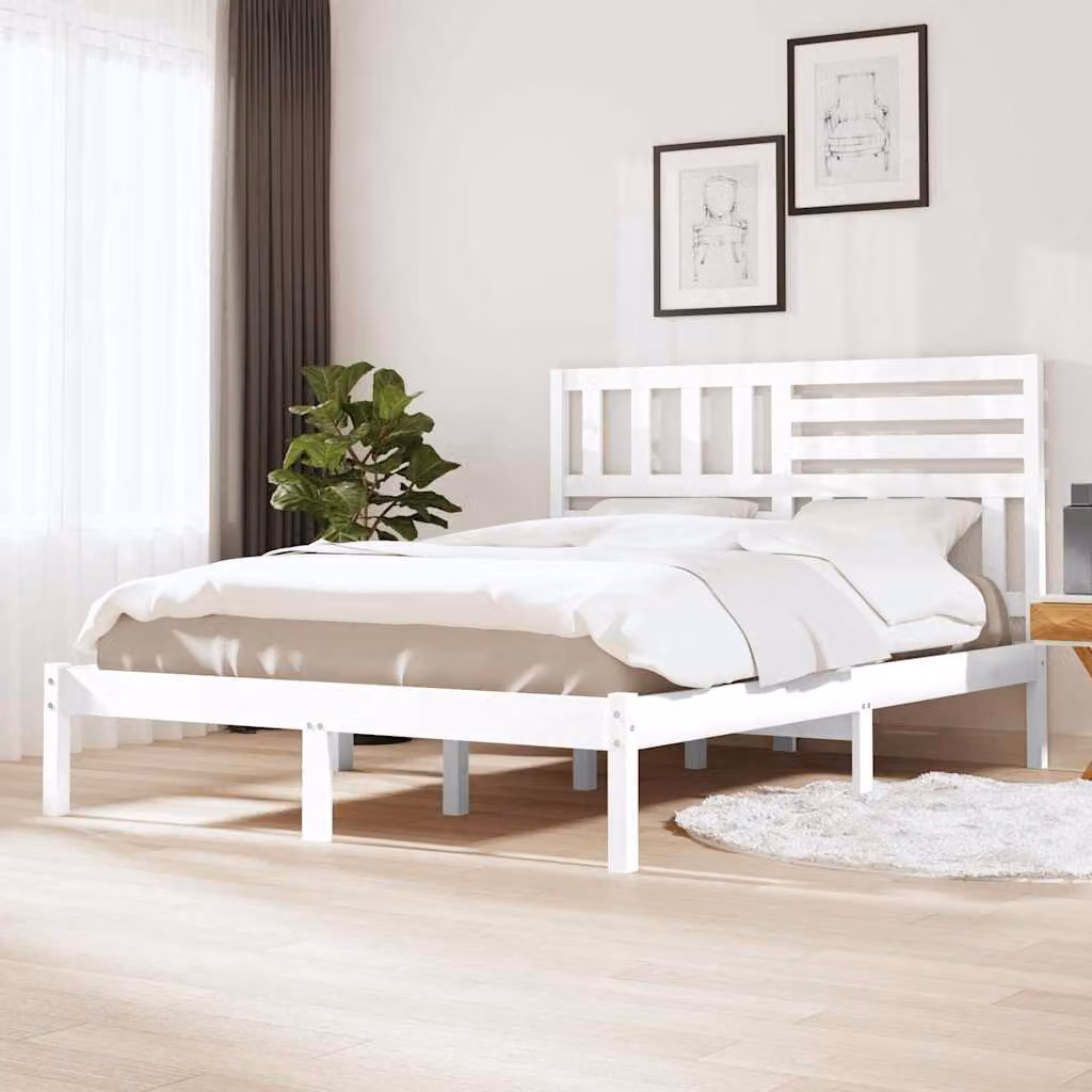 Giroletto vidaXL in legno massello di pino bianco con doghe fisse L/P/H: 140 x 190 cm