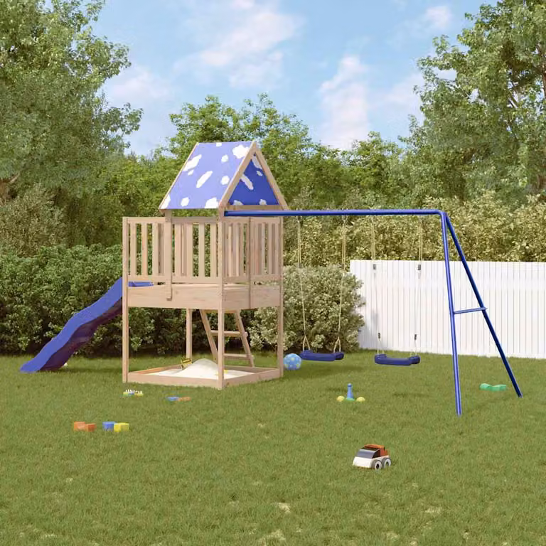 vidaXL Set da Gioco da Esterno con Torre, Scivolo, Altalena e Sabbiera in Legno Massello Multicolore L/P/H: 564 x 235 x 228 cm