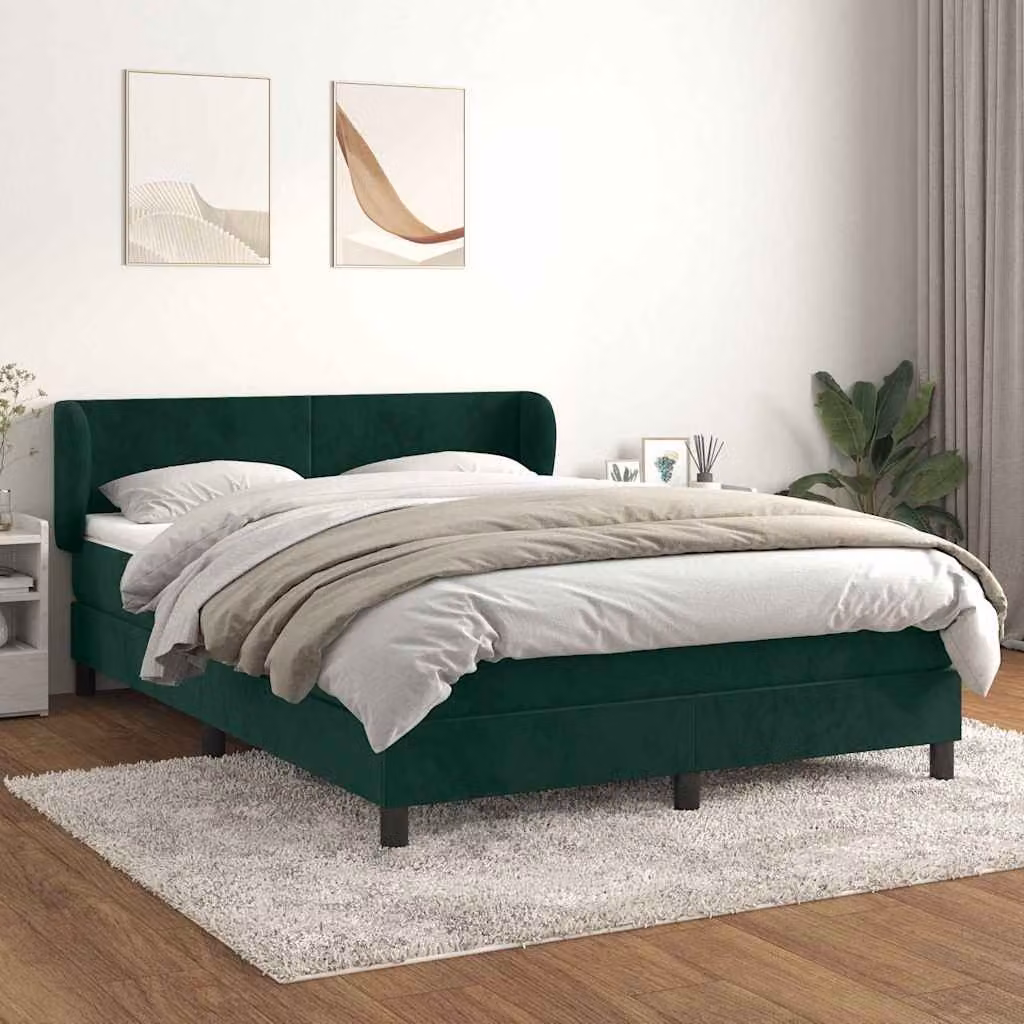 vidaXL Giroletto a Molle con Materasso in Velluto Verde Scuro e Bianco L/P/H: 140 x 190 cm – 1