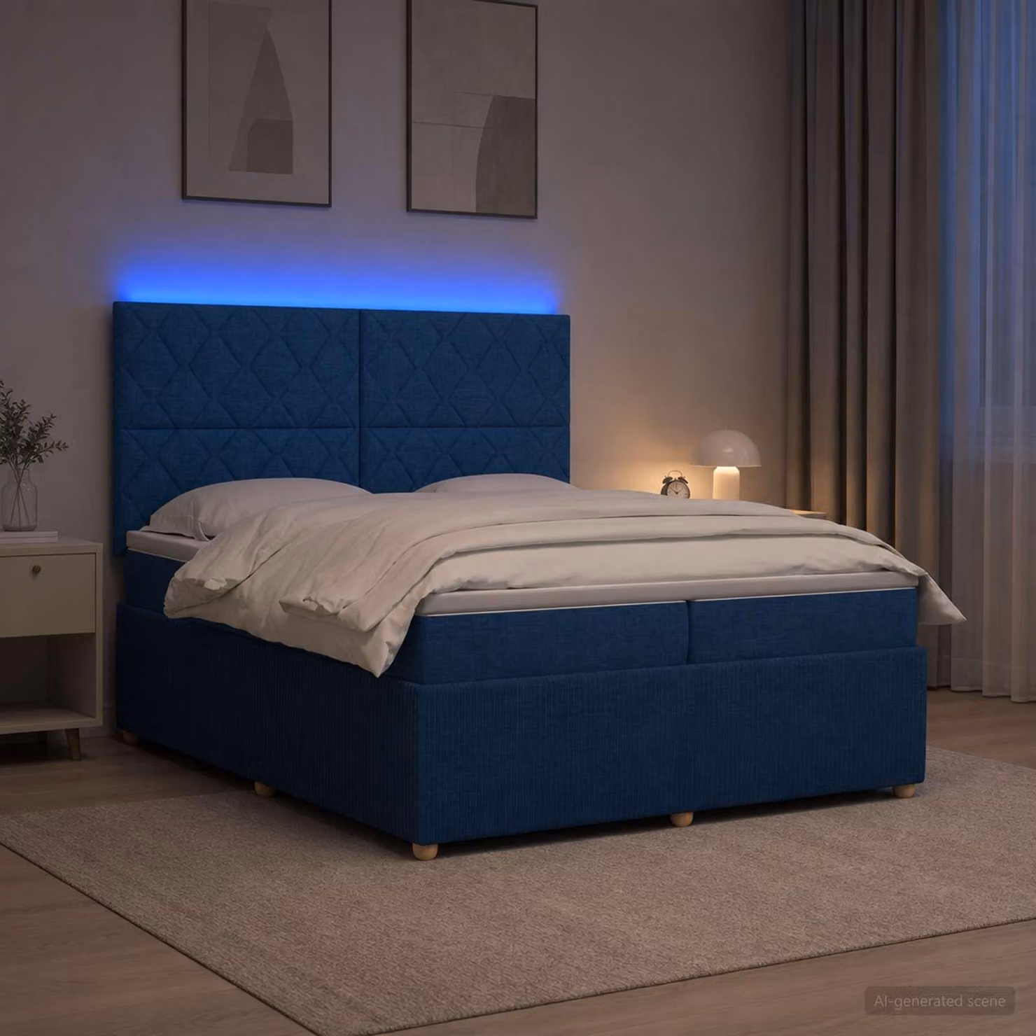 Maison Exclusive - Letto boxspring a LED con materasso blu 200 x 200 cm in tessuto
