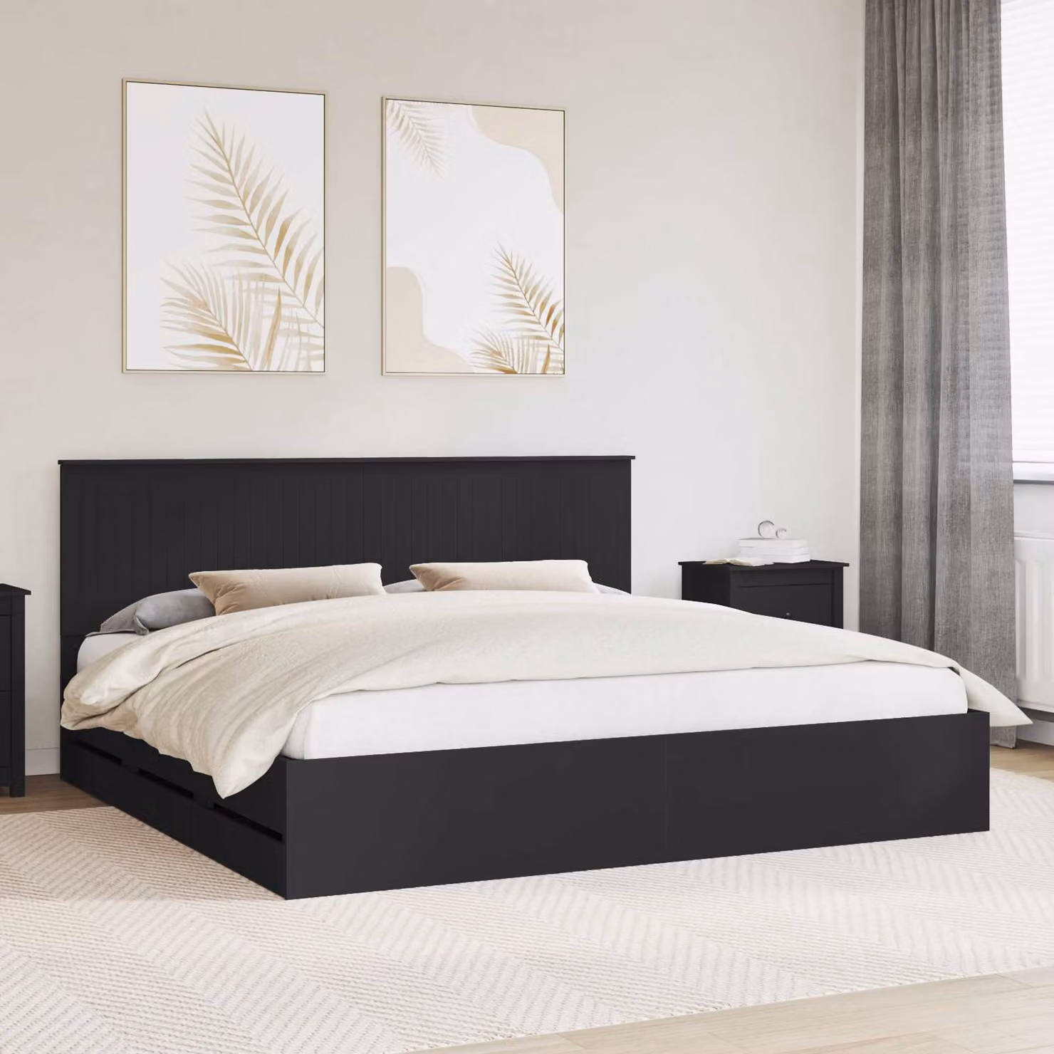 Struttura del letto vidaXL in legno ingegnerizzato nero con cassetti, L/P/H: 200 x 200 x 210 cm