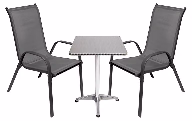 Set da giardino da bistrot, composto da: tavolo e 2 sedie impilabili, dimensioni 60x60x70 cm