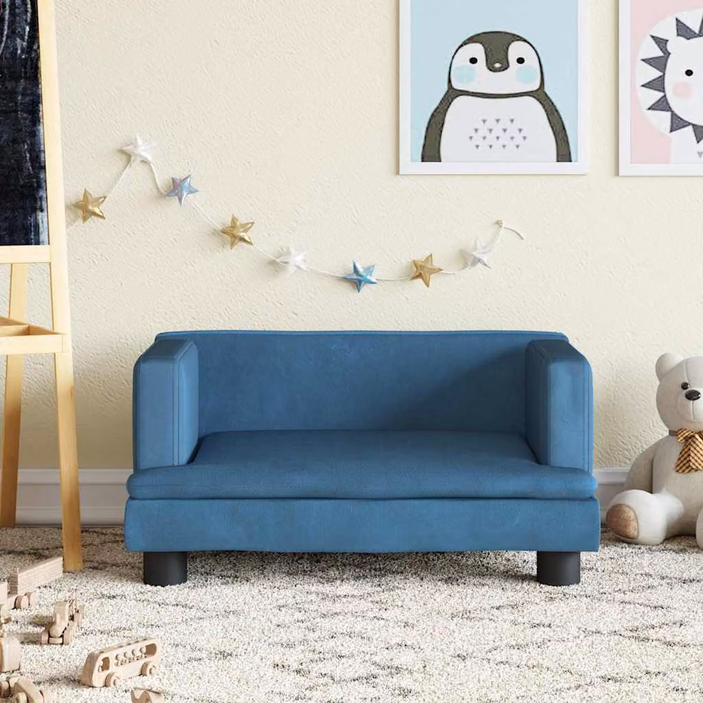 vidaXL Divano per Bambini in Velluto Blu L: 60 cm, P: 40 cm, H: 30 cm