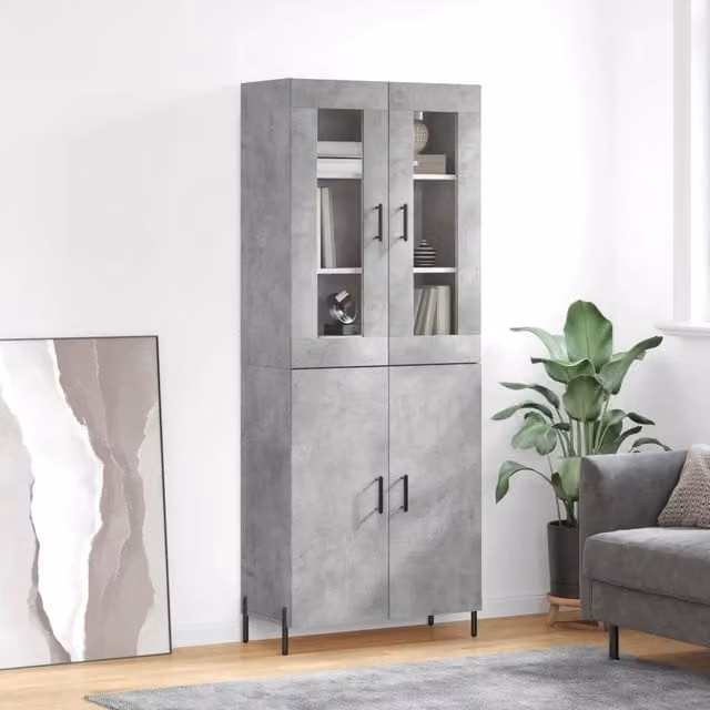Credenza moderna vidaXL in legno e metallo grigio L: 69,5 cm, P: 34 cm, H: 180 cm