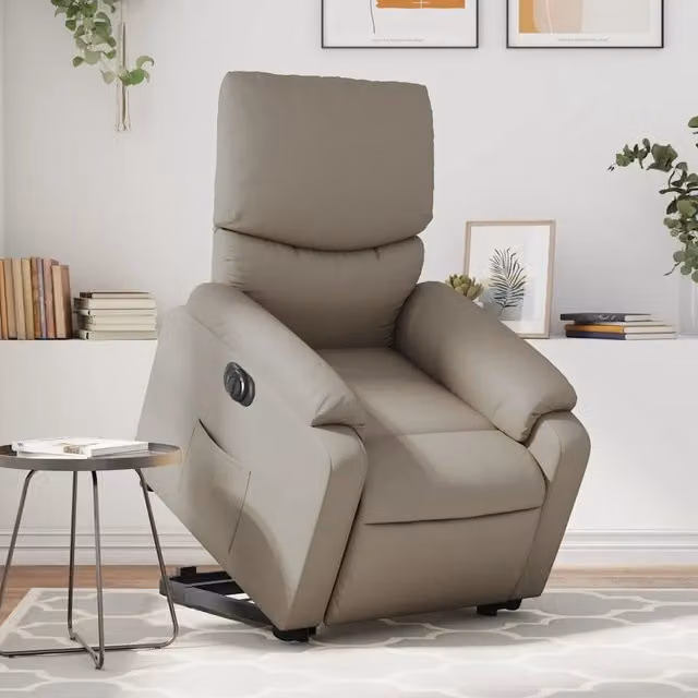 Poltrona Alzapersona Reclinante Elettrica vidaXL in Similpelle Beige con Supporto per la Seduta e Braccioli – 1