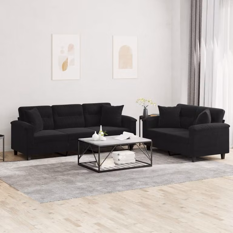 Maison Exclusive - Set divano a 2 posti con cuscini, tessuto in microfibra nero