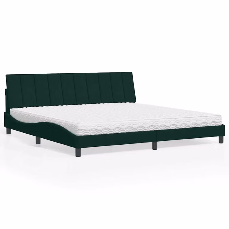 Letto con Materasso Hanko vidaXL in Velluto Verde Scuro e Bianco, Dimensioni: 200 x 200 cm