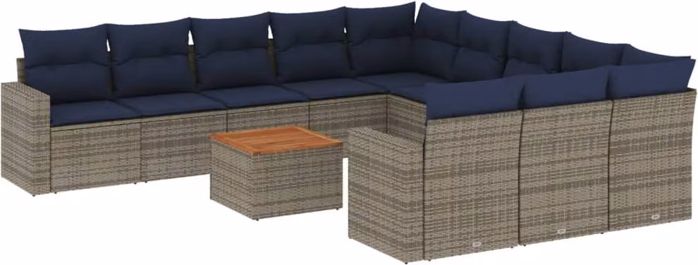 Set Divani da Giardino 12 pz con Cuscini Grigio in Polyrattan