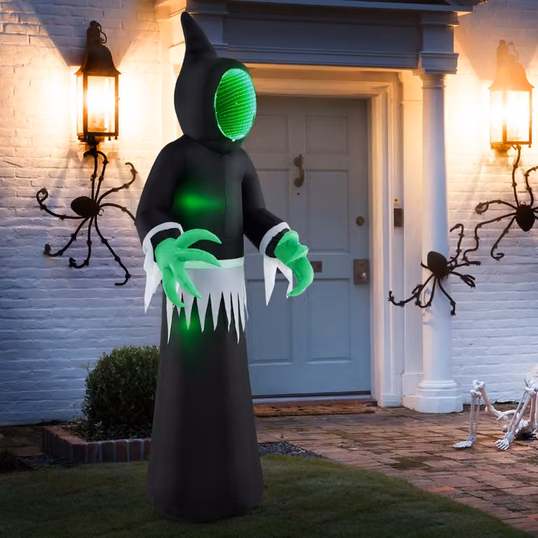 Costway Fantasma gonfiabile gigante da halloween 245cm, Decorazione gonfiabile con luci LED incorporate e faccia riflettente