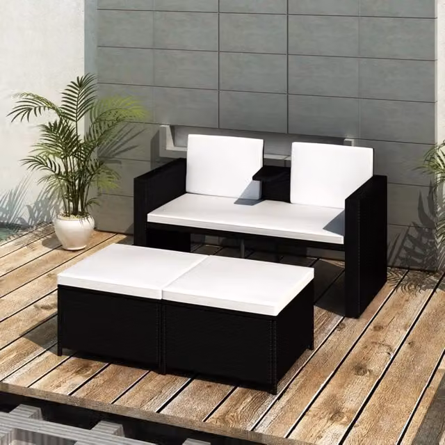 Set Divani da Giardino 4 pz con Cuscini in Polyrattan Nero 40737