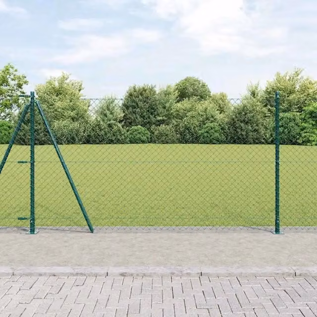 Recinzione a maglie vidaXL con base in cemento verde in acciaio e PVC, L: 25 m, H: 1,2 m