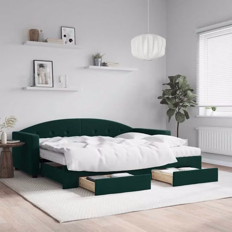 vidaXL Divano Letto con Cassetti in Velluto Verde, L/P/H: 222 x 100 x 75 cm