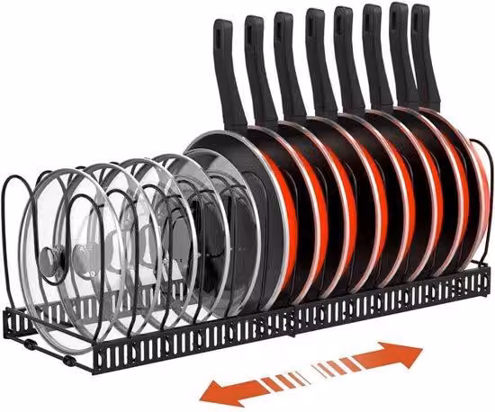 Scaffale da cucina Gelddige - Scaffale da cucina per utensili da cucina - 13 ripiani regolabili - Scaffale per coperchi - Per organizzare pentole, padelle, coperchi e utensili da cucina - Nero