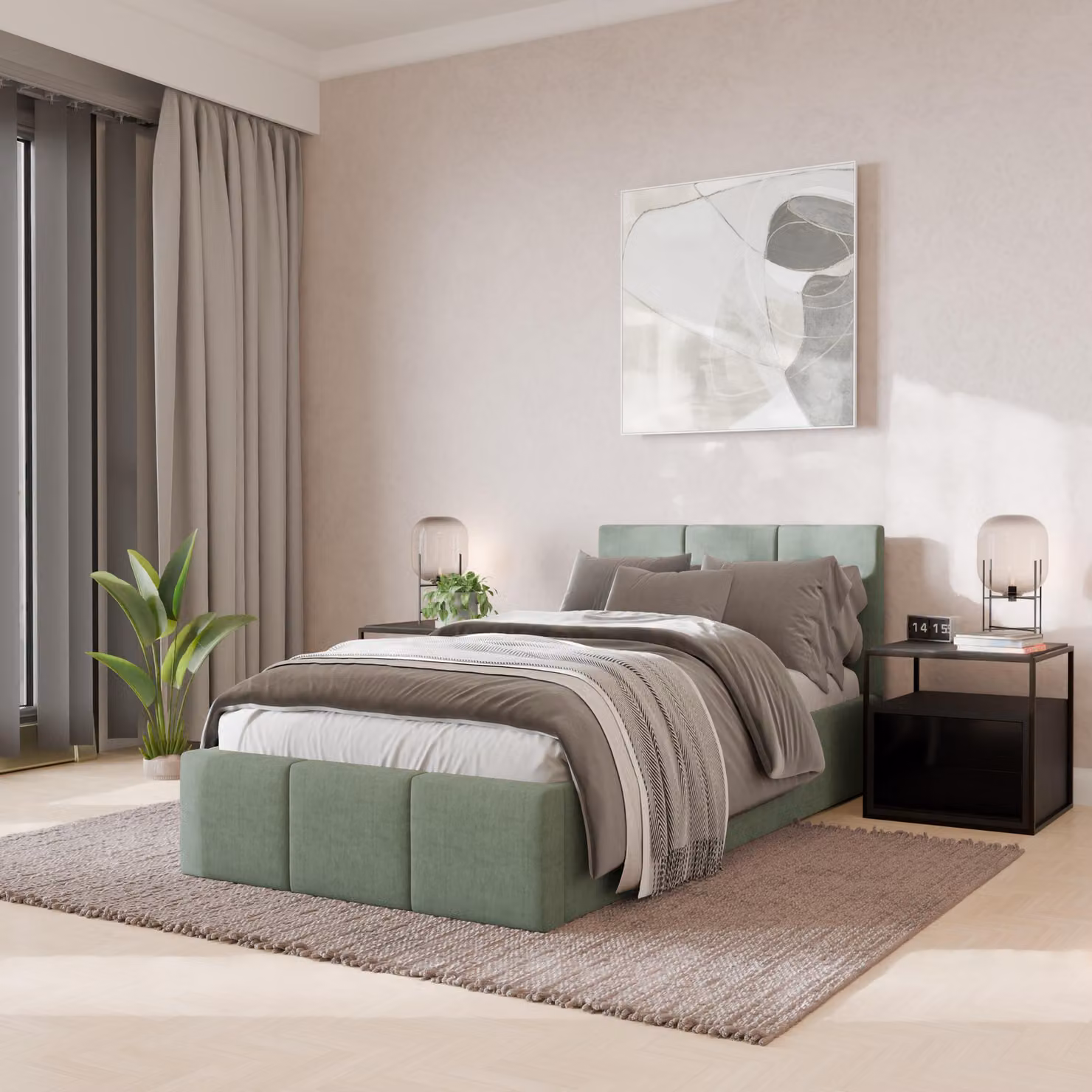 Muralo Letto imbottito per camera da letto Letto imbottito con rete e molla a gas Letto con testiera imbottita Letto singolo 90x200 Letto con contenitore Zecca