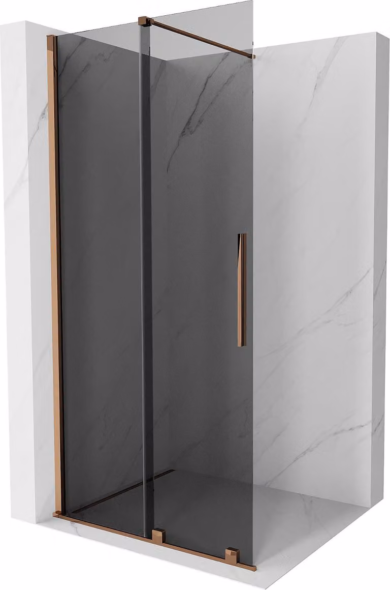 Mexen Velar parete doccia scorrevole Walk-in 100 x 200 cm, grafite 8 mm, oro rosa - 871-100-000-43-60