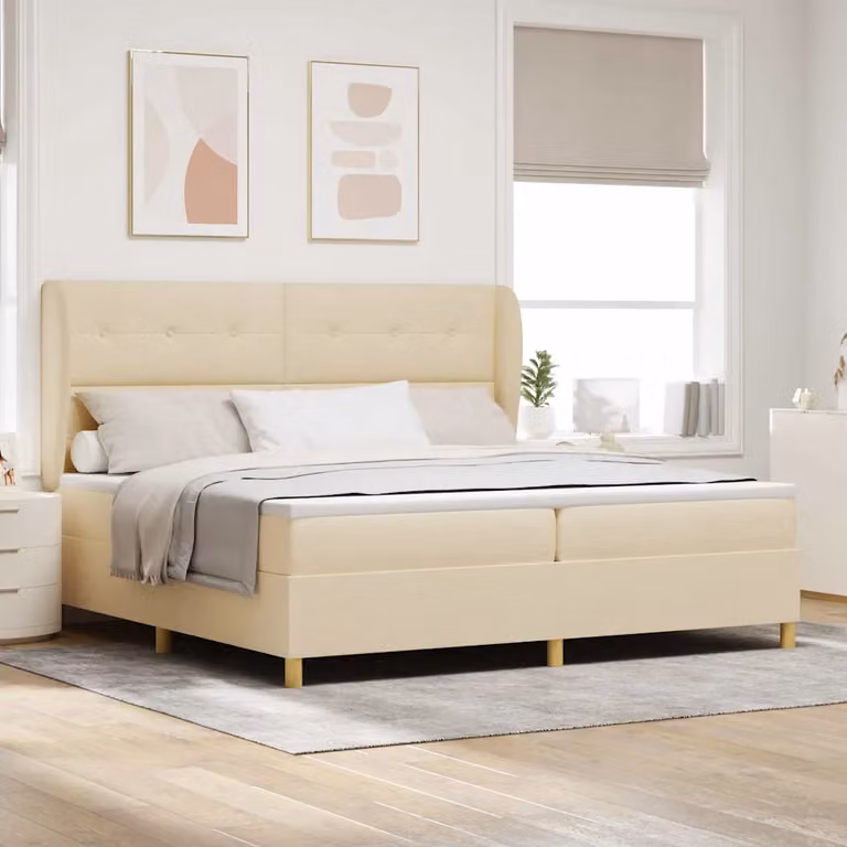 Letto ibrido con testiera vidaXL in tessuto beige L 200 cm x P 200 cm x H 280 cm