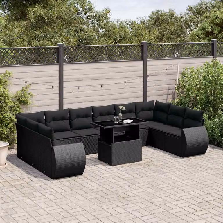 vidaXL Set Divani da Giardino 11 pz a Forma a L con Cuscini Nero