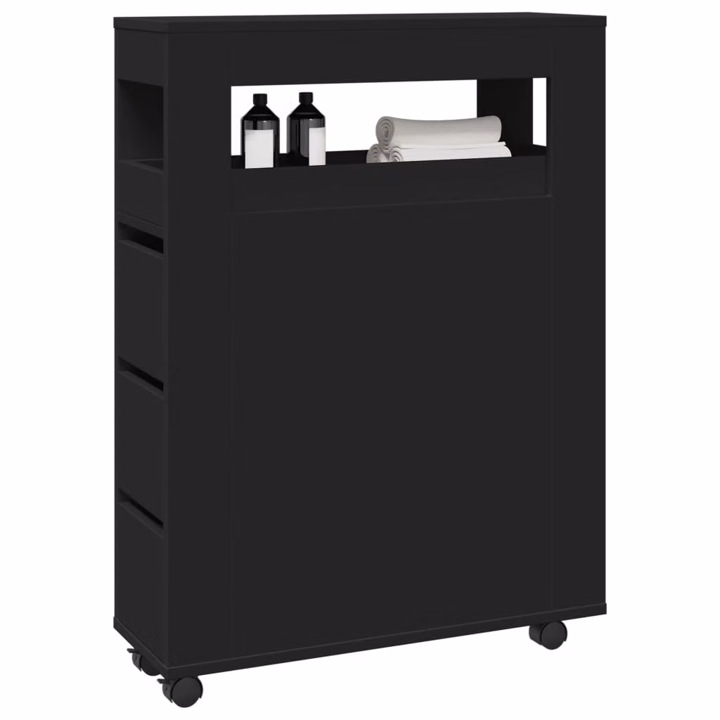 Mobile da bagno stretto con ruote vidaXL nero in MDF e composito H: 90 cm, L: 23 cm, P: 20 cm