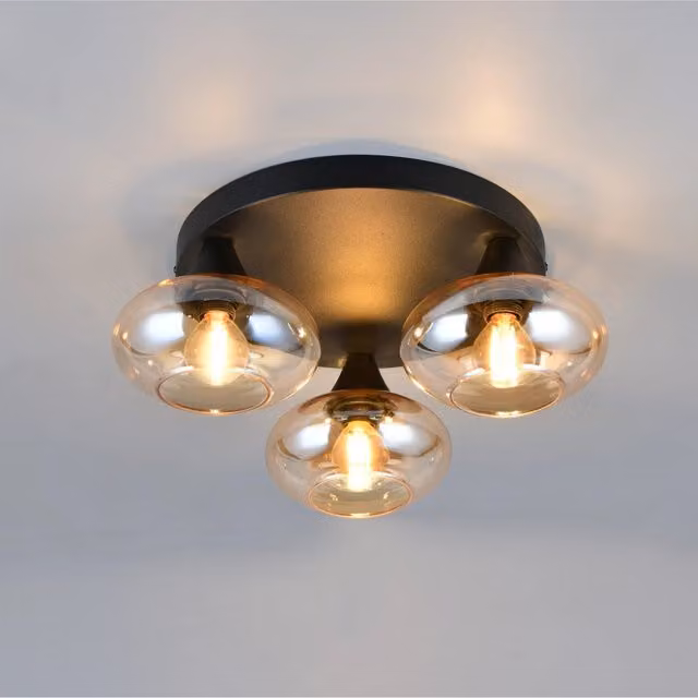 PLAFONIERA 3XE14 DIVINA D.40CM NERA/VETRI AMBRA